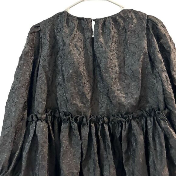 Mable Black Puff Sleeve Whimsical Goth Peplum Tunic Top Size S Withcy Wednesday - Picture 8 of 14